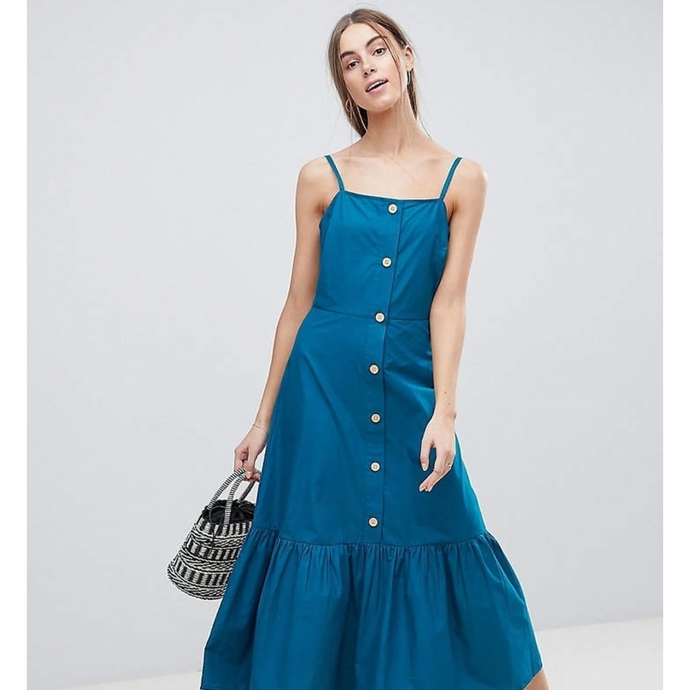 ASOS Teal Midi Dress with Button Detail